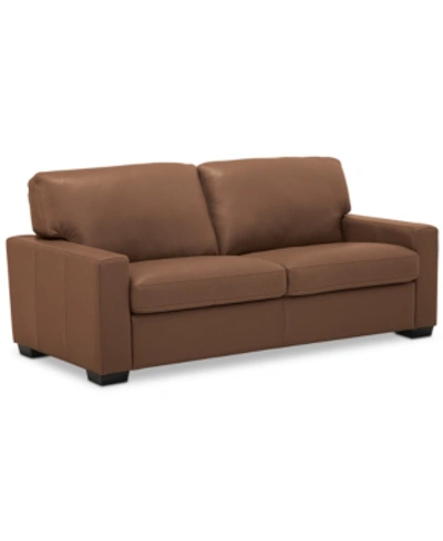 Furniture Ennia 75" Leather Apartment Sofa, Created For Macy's In Biscotti (special Order)