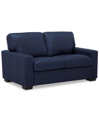 Furniture Ennia 59" Leather Loveseat, Created For Macy's In Sapphire (special Order)