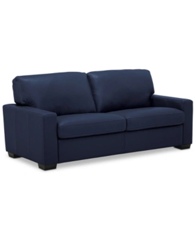 Furniture Ennia 75" Leather Apartment Sofa, Created For Macy's In Sapphire (special Order)