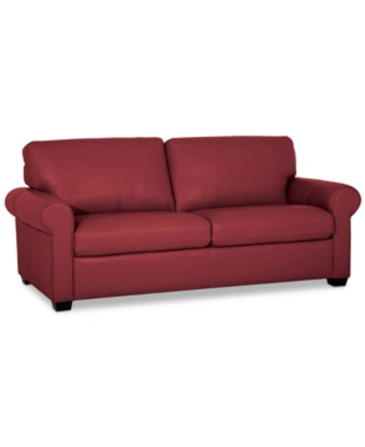 Furniture Orid 77" Leather Roll Arm Apartment Sofa, Created For Macy's In Cherry (special Order)