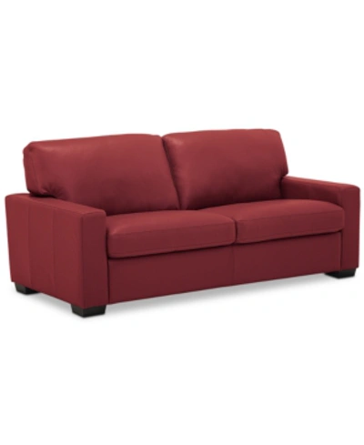 Furniture Ennia 75" Leather Apartment Sofa, Created For Macy's In Cherry (special Order)