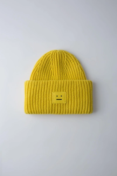 Acne Studios Yellow Beanie Acne Studios Yellow Small Face Logo Beanie Acne Studios main image 3