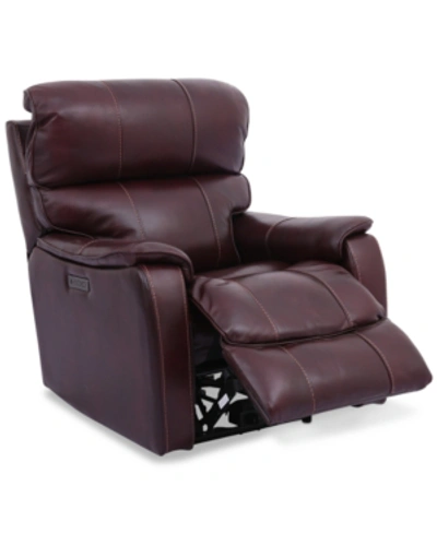 Furniture Hatherleigh 34" Leather Dual Power Recliner With Usb Power Outlet In Burgundy