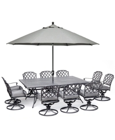 Furniture Grove Hill Ii Outdoor Cast Aluminum 11-pc. Dining Set (84" X 60" Table & 10 Swivel Chairs) With Sunb In Cast Slate