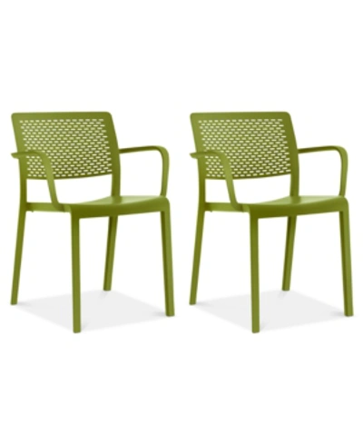 Furniture Trama Set Of 2 Indoor/outdoor Armchairs In Olive Green