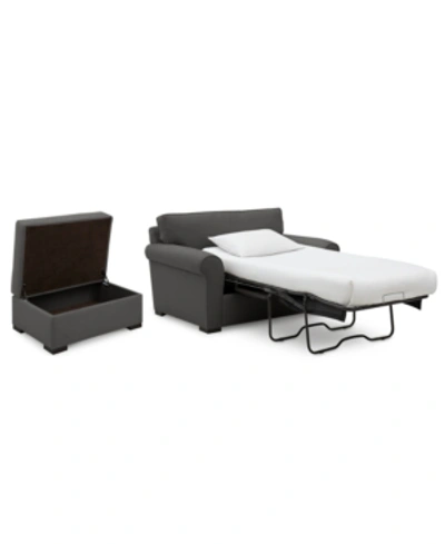 Furniture Astra 59" Fabric Chair Bed & 36" Fabric Storage Ottoman Set, Created For Macy's In Dawson Gunmetal Grey