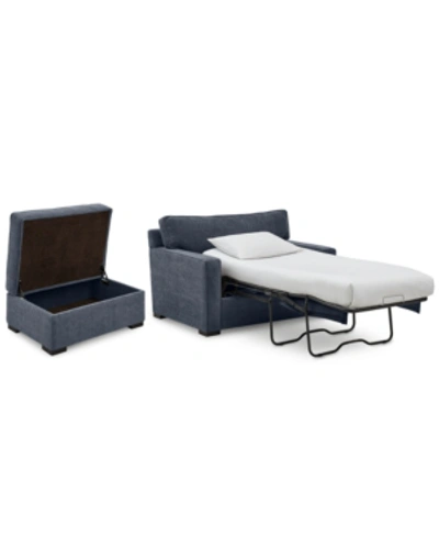Furniture Radley 54" Fabric Chair Bed & 36" Storage Ottoman, Created For Macy's In Heavenly Naval Blue