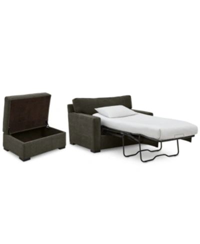 Furniture Radley 54" Fabric Chair Bed & 36" Storage Ottoman, Created For Macy's In Heavenly Mocha Grey