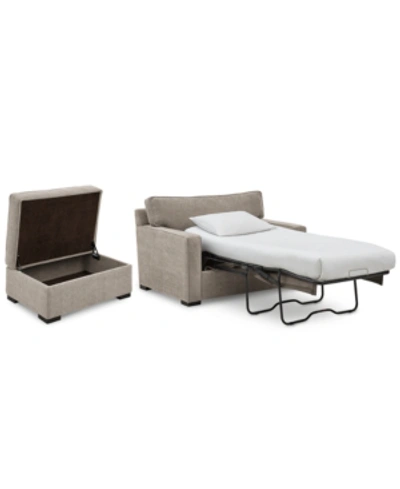Furniture Radley 54" Fabric Chair Bed & 36" Storage Ottoman, Created For Macy's In Heavenly Chrome Beige