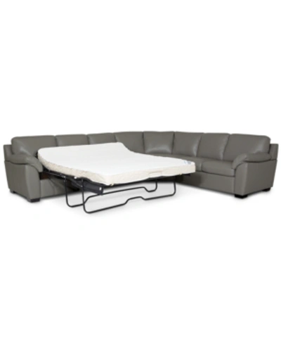 Furniture Lothan 3-pc. Leather Queen Sleeper Sectional Sofa, Created For Macy's In Valencia Alloy Grey