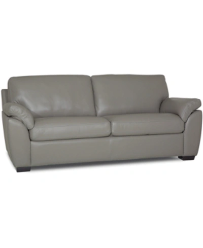 Furniture Lothan 79" Leather Apartment Sofa With 2 Cushions, Created For Macy's In Valencia Alloy Grey