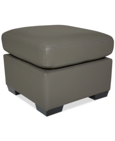 Furniture Lothan 24" Leather Ottoman, Created For Macy's In Valencia Alloy Grey