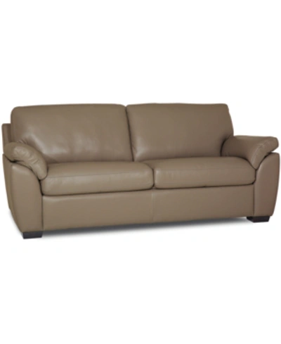Furniture Lothan 79" Leather Apartment Sofa With 2 Cushions, Created For Macy's In Valencia Dune Beige