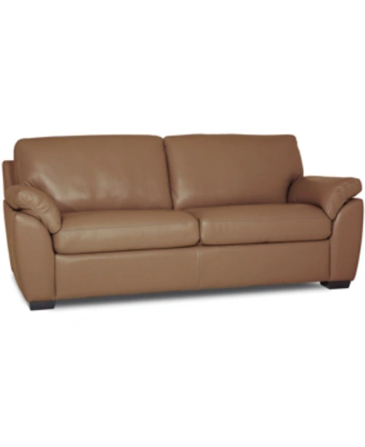 Furniture Lothan 79" Leather Apartment Sofa With 2 Cushions, Created For Macy's In Valencia Biscotti Tan