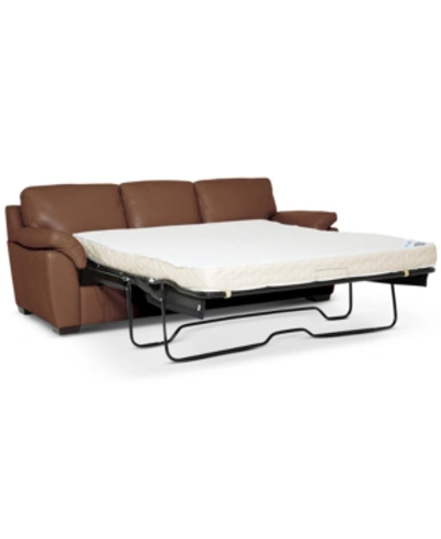 Furniture Lothan 87" Leather Queen Sleeper, Created For Macy's In Valencia Biscotti Tan