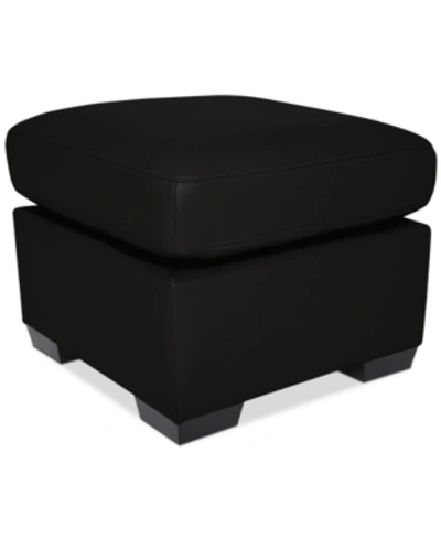 Furniture Lothan 24" Leather Ottoman, Created For Macy's In Valencia Ink Black