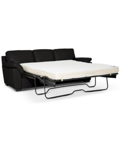 Furniture Lothan 87" Leather Queen Sleeper, Created For Macy's In Valencia Ink Black