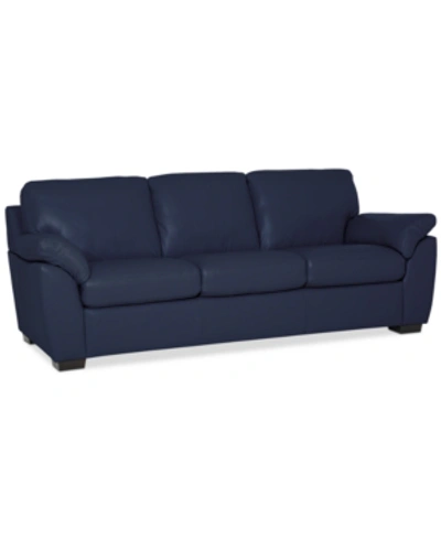 Furniture Lothan 87" Leather Sofa, Created For Macy's In Valencia Sapphire Blue