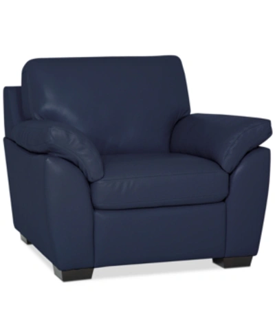 Furniture Lothan 41" Leather Chair, Created For Macy's In Valencia Sapphire Blue