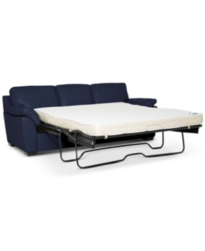 Furniture Lothan 87" Leather Queen Sleeper, Created For Macy's In Valencia Sapphire Blue