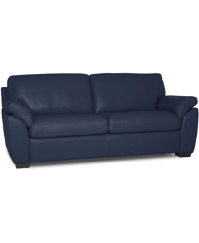 Furniture Lothan 79" Leather Apartment Sofa With 2 Cushions, Created For Macy's In Valencia Sapphire Blue