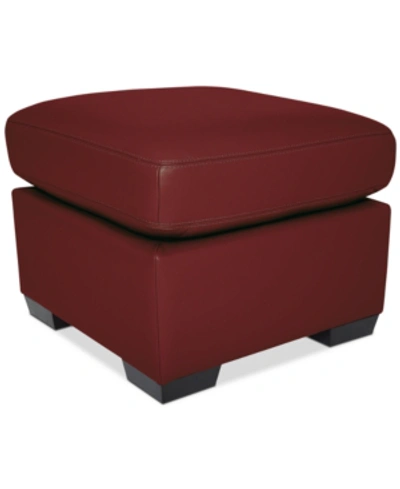 Furniture Lothan 24" Leather Ottoman, Created For Macy's In Valencia Cherry Red