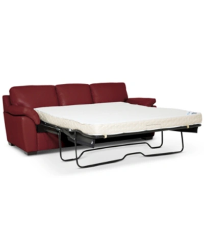 Furniture Lothan 87" Leather Queen Sleeper, Created For Macy's In Valencia Cherry Red