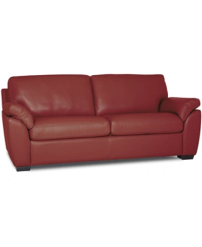 Furniture Lothan 79" Leather Apartment Sofa With 2 Cushions, Created For Macy's In Valencia Cherry Red