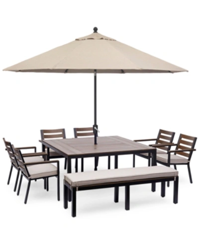 Furniture Stockholm Outdoor Aluminum 8-pc. Dining Set (61" Square Dining Table, 6 Dining Chairs & Bench) With  In Cast Ash