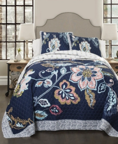 Lush Decor Aster 3-piece Full/queen Quilt Set In Navy