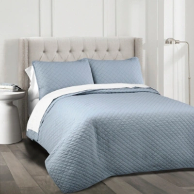 Lush Decor Ava Cotton 3-piece Full/queen Quilt Set In Blue