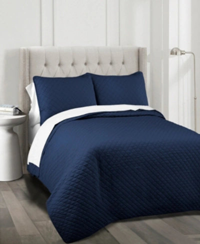 Lush Decor Ava Cotton 3-piece King Quilt Set In Navy