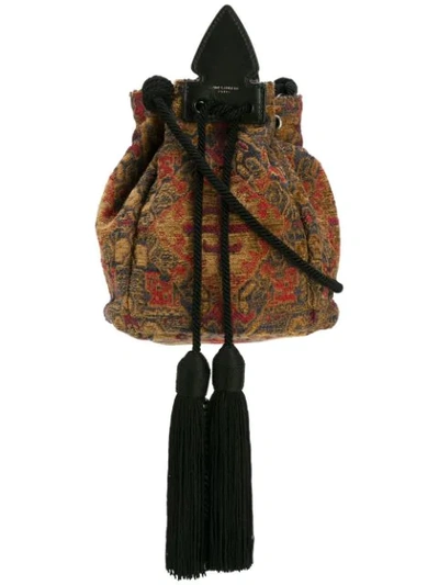 Saint Laurent Small Anja Tassel Bucket Bag In Saffron Red Marrakech Woven Fabric In Safran & Rouge