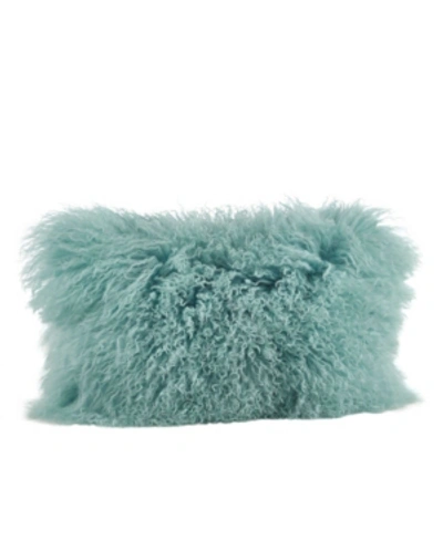 Saro Lifestyle Mongolian Wool Lamb Fur Decorative Pillow, 12" X 20" In Seafoam