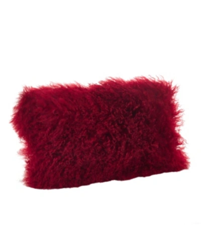 Saro Lifestyle Mongolian Wool Lamb Fur Decorative Pillow, 12" X 20" In Cranberry