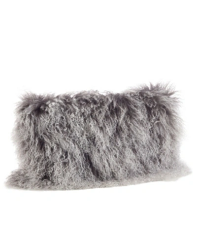 Saro Lifestyle Mongolian Wool Lamb Fur Decorative Pillow, 12" X 20" In Charcoal