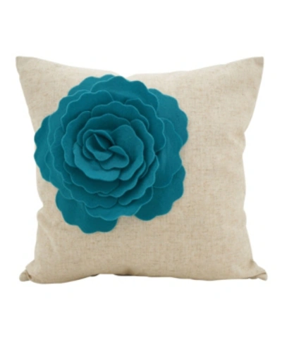 Saro Lifestyle Rose Flower Statement Throw Pillow, 18" X 18" In Turquoise