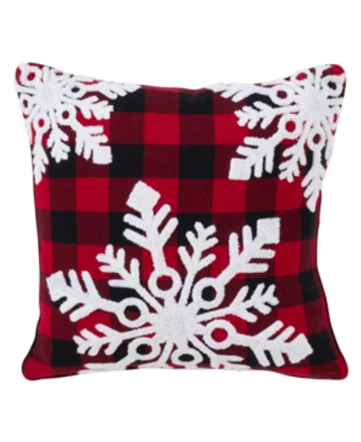 Saro Lifestyle 3 Snowflakes Buffalo Plaid Decorative Pillow, 18" X 18" In Cranberry