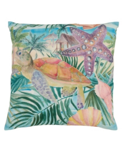 Saro Lifestyle Tropical Turtle Printed Decorative Pillow, 18" X 18" In Multi