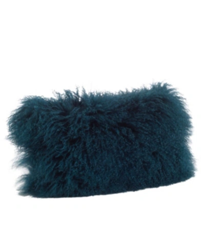 Saro Lifestyle Mongolian Wool Lamb Fur Decorative Pillow, 12" X 20" In Teal