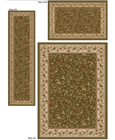 Km Home Area Rug Set, Roma Collection 3 Piece Set Floral In Sage