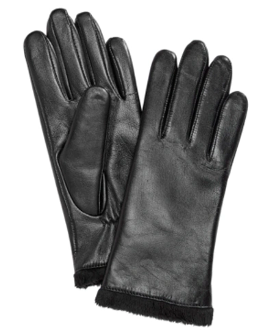 Charter Club Micro Faux Fur Lined Leather Tech Gloves, Created For Macy's In Black