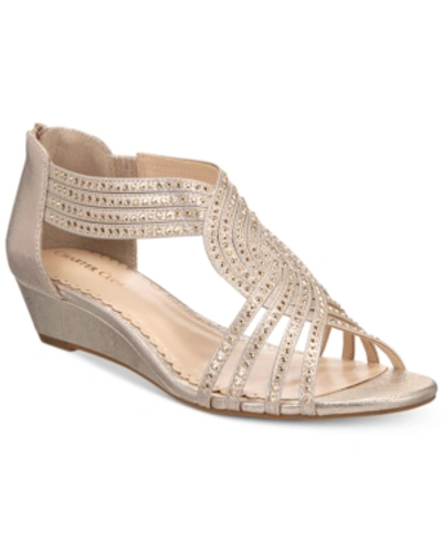 Charter Club Ginifur Wedge Sandals, Created For Macy's Women's Shoes In Platino