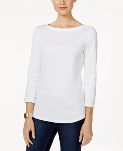 Charter Club Petite Pima Cotton Button-shoulder Top, Created For Macy's In Bright White