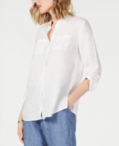 Charter Club Petite 100% Linen Button-front Shirt, Created For Macy's In Bright White