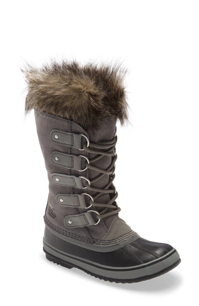 Sorel Joan Of Arctic Faux Fur Waterproof Snow Boot In Quarry/ Black