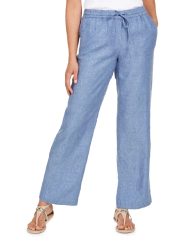 Charter Club Women's Linen Capri Tie-waist Pants, Created For Macy's In Blue Ocean