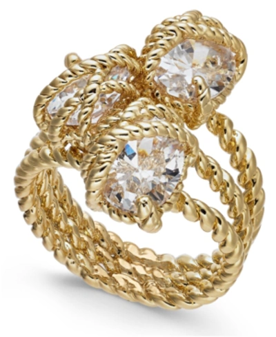 Charter Club Stone Trio Rope Ring In Gold Plate, Created For Macy's In Crystal