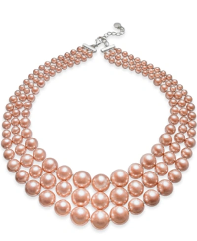 Charter Club Imitation Pearl Three-row Collar Necklace, Created For Macy's In Pink