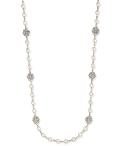 Charter Club Gold-tone Crystal Filigree & Imitation Pearl Strand Necklace, Created For Macy's In White
